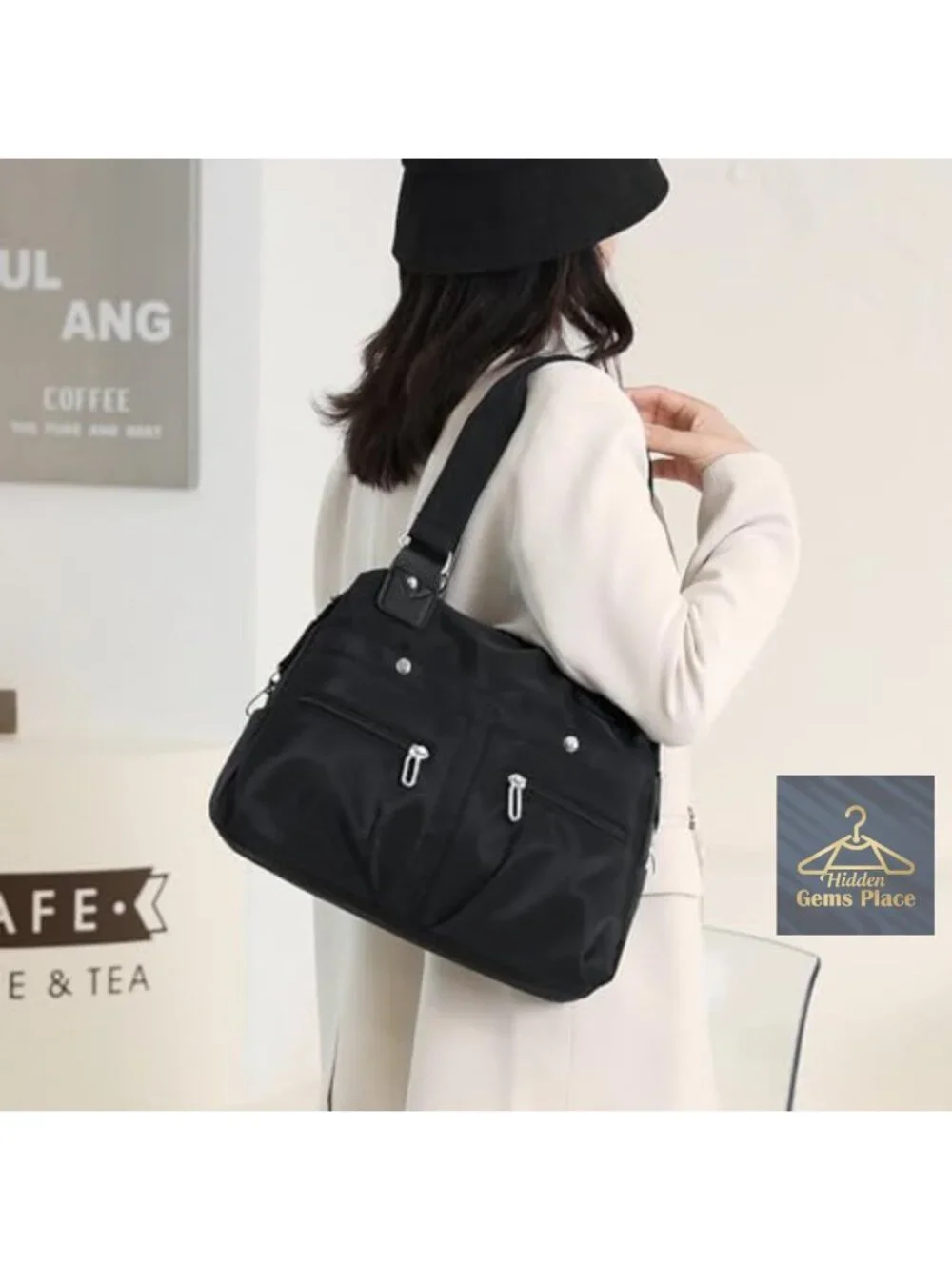 Water resistant nylon tote bag multi pocket hobo shoulder travel purse